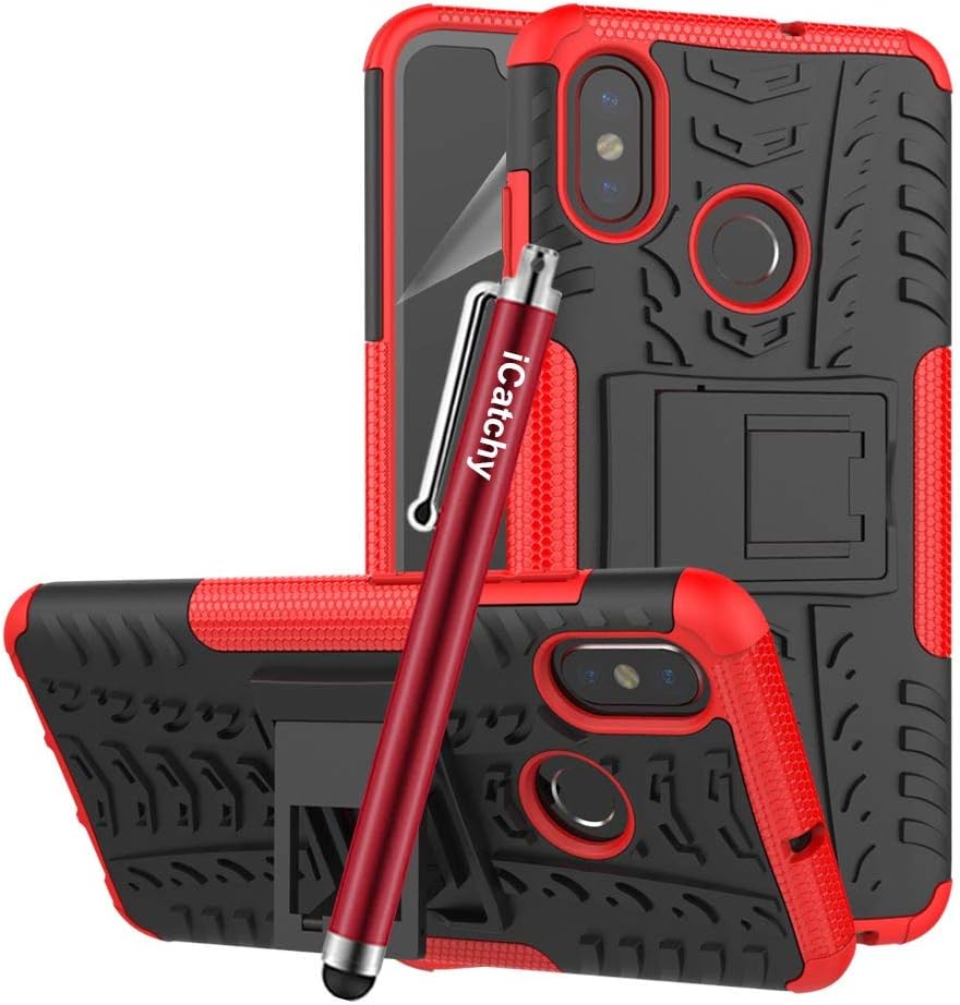 iCatchy For Xiaomi Mi 8 Phone Case, Heavy Duty Tough Rugged Shockproof Hybrid Kickstand Hard Case Cover Compatible for Xiaomi Mi 8 (Red)