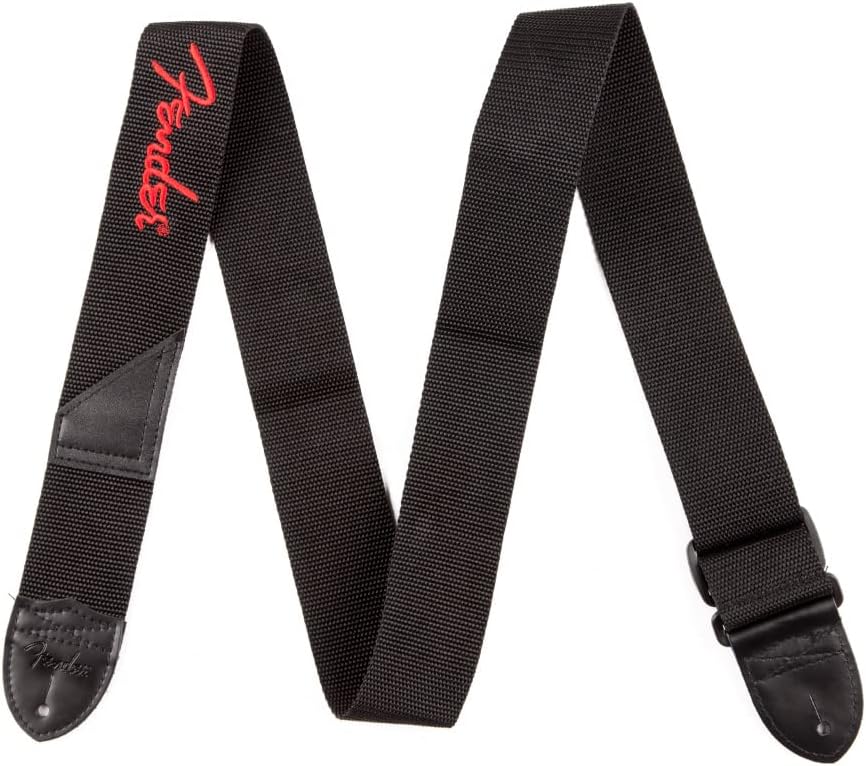 Fender Guitar Strap Polyester Webbing Red Logo Adjustable 33-53 Black