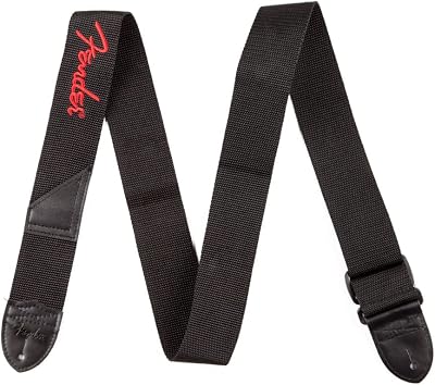 Fender Guitar Strap Polyester Webbing Red Logo Adjustable 33-53 Black