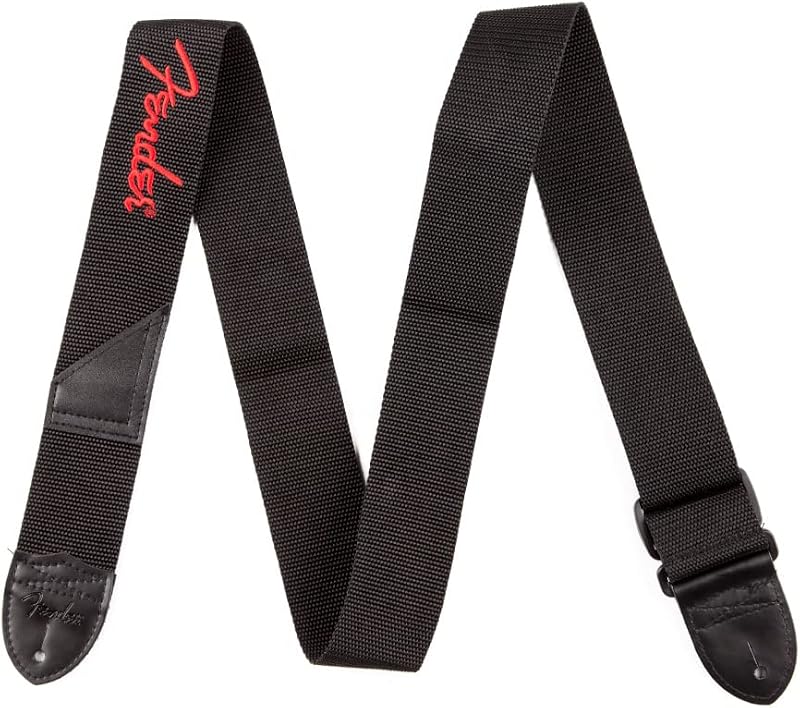 Fender Guitar Strap Polyester Webbing Red Logo Adjustable 33-53 Black