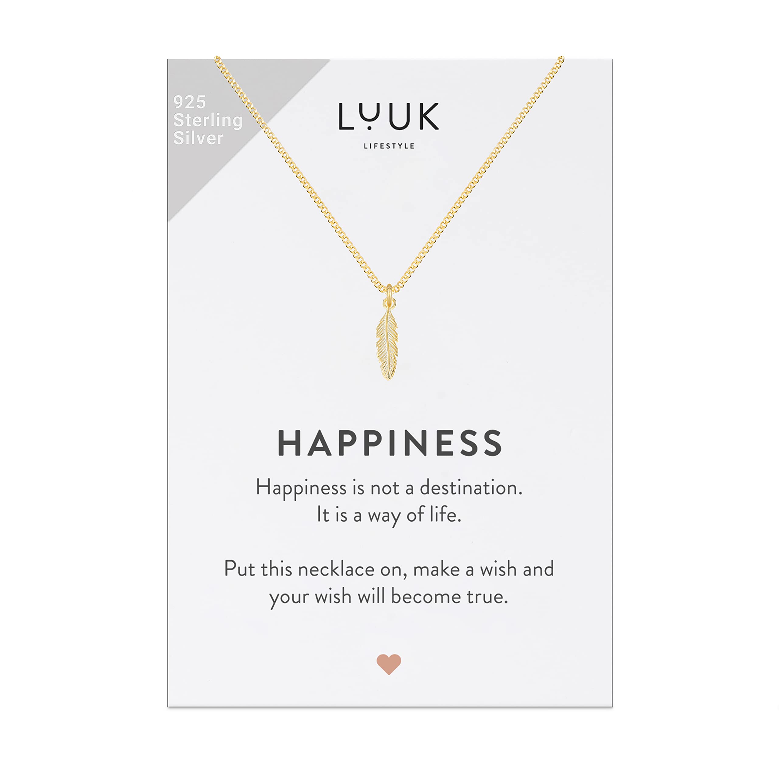 LUUK LIFESTYLE 925 Sterling Silver Pendant Necklace for Women Waterproof 50cm Chain Modern Necklace Gift for Her Gold Feather — image 1