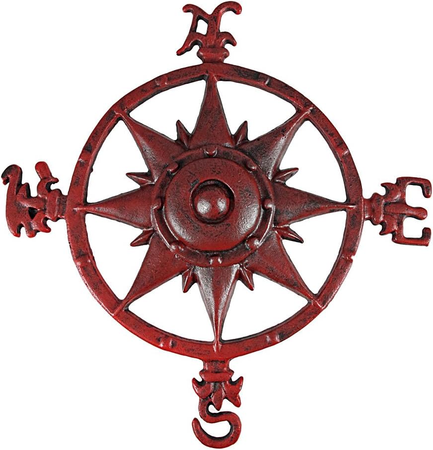Distressed Finish Red Enamel Compass Rose Wall Hanging