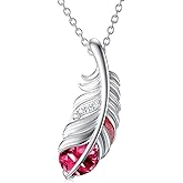 Plesitep 925 Sterling Silver Feather Necklace for Women Crystal Gemstone Birthstone Pendant Jewelry for Her