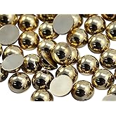 Allstarco 9mm Gold Flat Back Acrylic Round Pearl Cabochons Plastic Rhinestones Pearl Gems Embellishments for Jewelry, Crafts, Costumes, Card Invitations, Cosplay - 50 Pieces