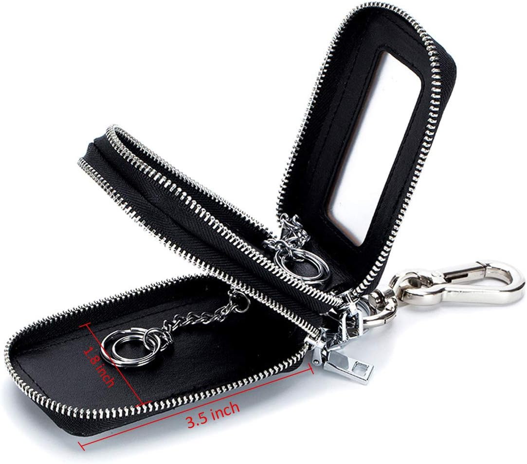 Aileder Car Key Case Leather Key Holder Wallet Bag Double Zipper Car Fob Pouch with KeyChain Key Ring for Men (Black Double Zipper) - Image 4
