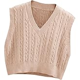 Lailezou Women's V-Neck Knit Sweater Vest Solid Color Argyle Plaid Preppy Style Sleeveless Crop Knit Vest