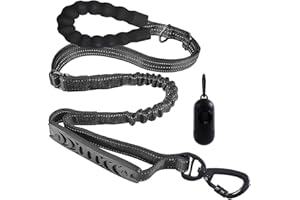 4-in-1 Elastic Dog Leash for Medium Large Dogs, Shock Absorbing Bungee Leash with Soft Foam Handle, Anti-Pull Anti-Choking De