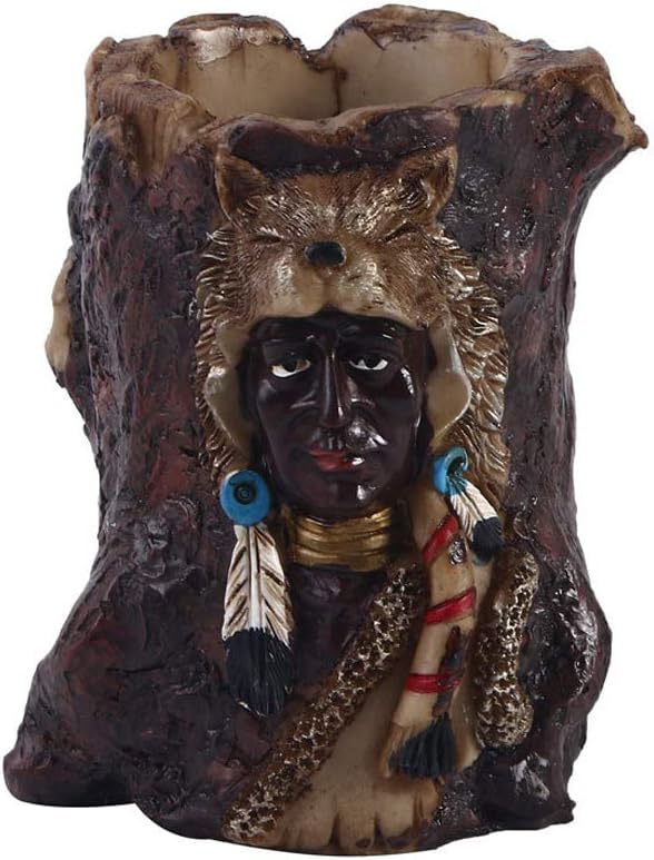 VOANZO Pencil Pen Holder, Exotic Style of Indian Tribe, Resin Pencil Pen Holder for Desk Office Accessory