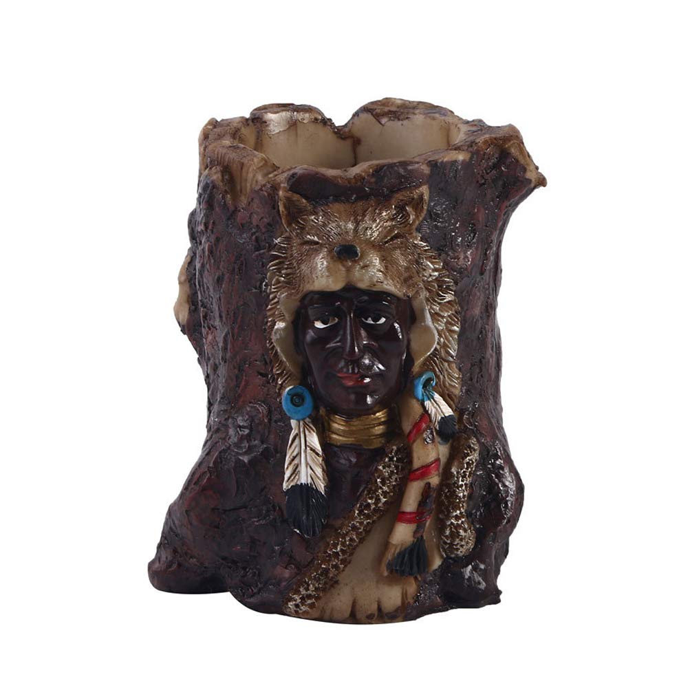 VOANZO Pencil Pen Holder, Exotic Style of Indian Tribe, Resin Pencil Pen Holder for Desk Office Accessory