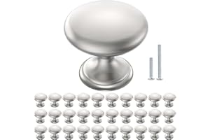 POZEAN Cabinet Knobs Brushed Nickel 30 Pack Cabinet Handles Drawer Knobs Solid Knobs Silver with Screws for Dresser Drawer Cabinet Cupboard - Modern Kitchen, Bedroom and Bathroom Hardware