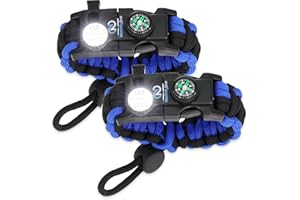 Nexfinity One Survival Paracord Bracelet - Tactical Emergency Gear Kit with SOS LED Light, 550 Grade, Adjustable, Multitools, Fire Starter, Compass, and Whistle - Set of 2