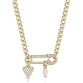 TANTIUE Paperclip Pendant Necklace for Women 14K Gold Plated Paperclip Necklaces Cubic Zirconia Sun/Cross/Shell/Turtle/Heart/Star Pendant with Cuban Chain Jewelry Gifts for Her