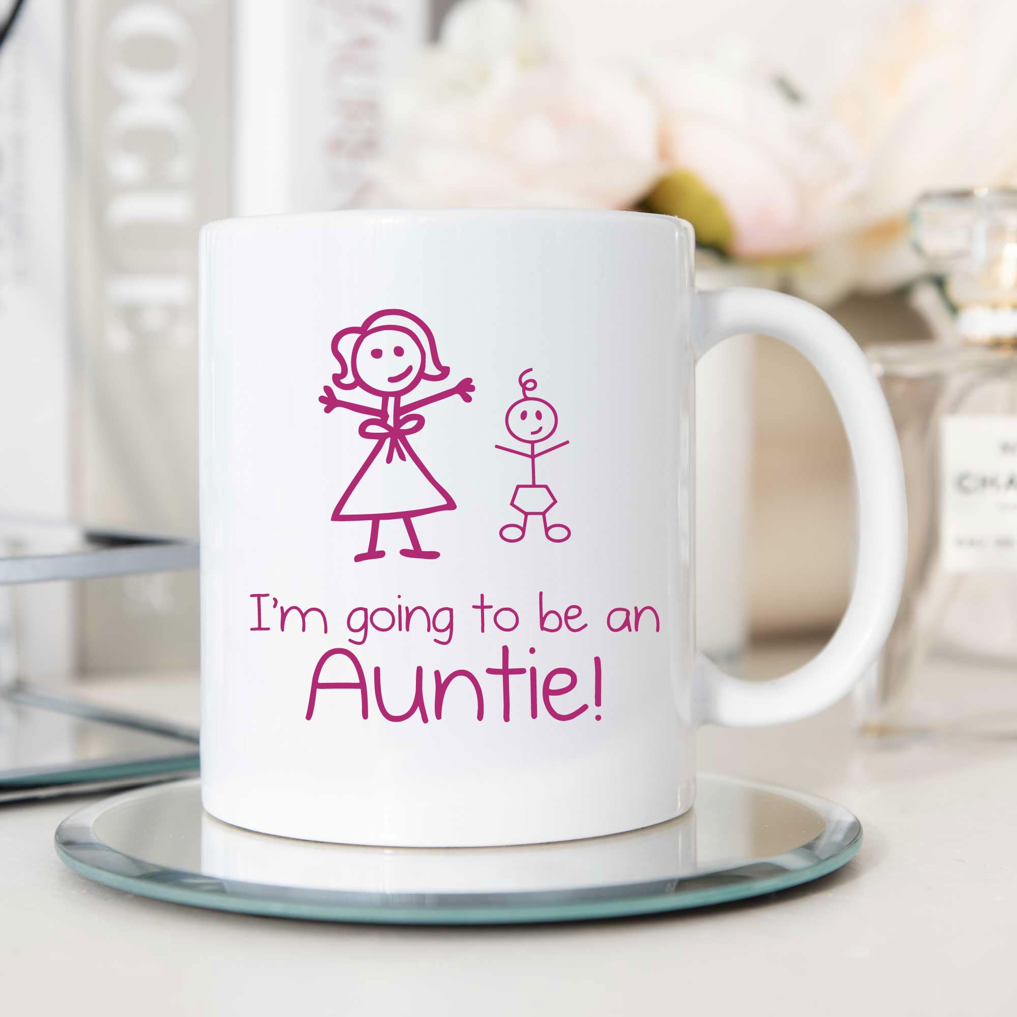 60 Second Makeover Limited I'm Going to Be an Auntie Mug New Baby Announcement Auntie Gifts Aunty Gift Aunt Presents Girl Stick Person People Cup Pregnancy Announcement