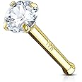 Forbidden Body Jewelry 14k Gold Nose Ring, 20g, Solid 6mm Stud, 2mm CZ Simulated Diamond, Non-Irritating Skin Safe Real Gold, Women and Men