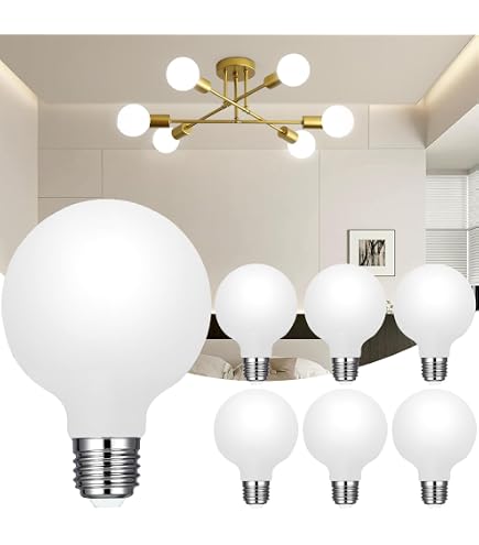 6-Pack G25 LED Globe Bulbs – 6W Dimmable, 2700K Warm White, 450 Lumens, E26 Base, Milky Frosted Glass, No Flicker – For Bathroom Vanity & Ceiling Fixtures
