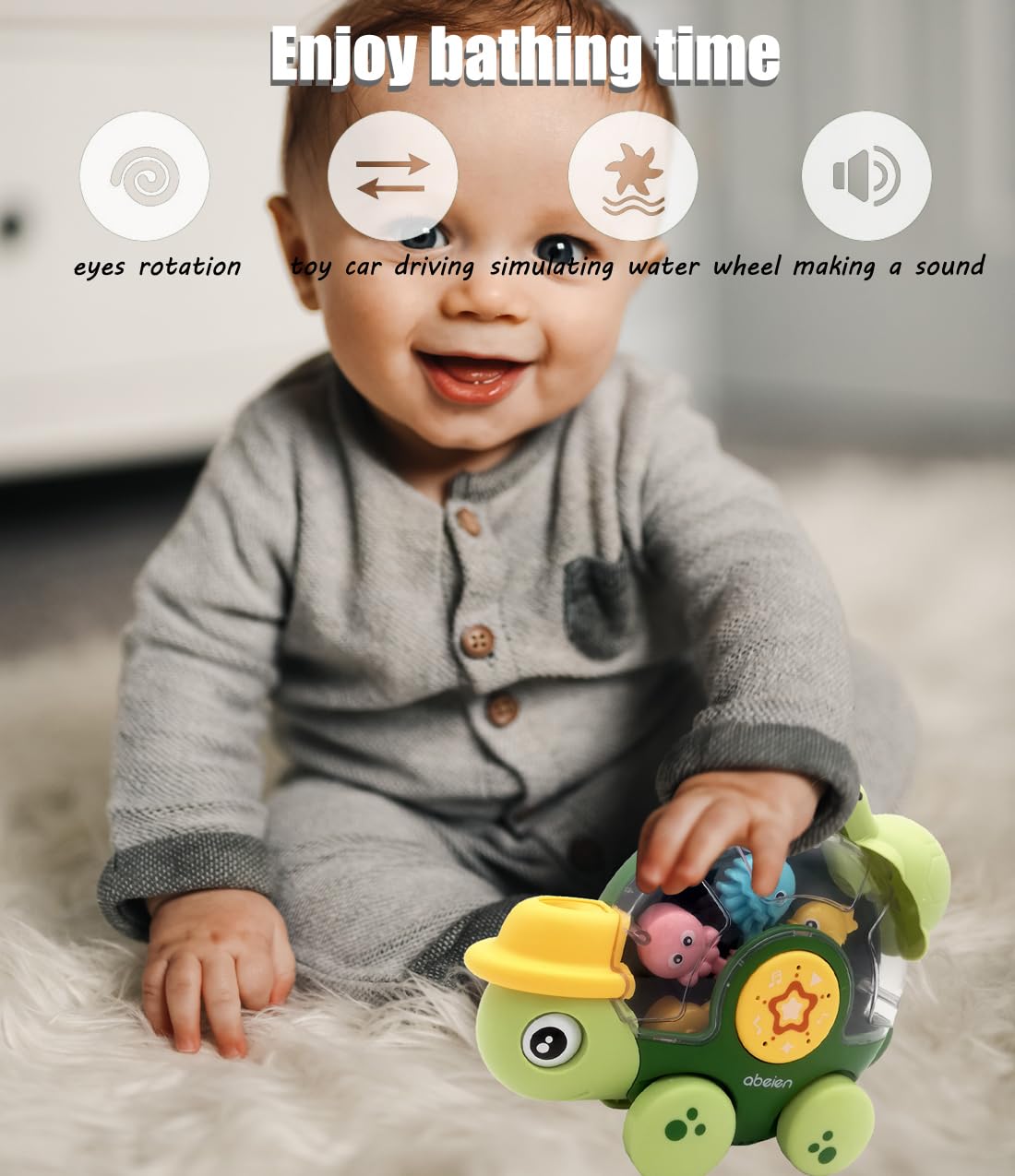 Gosyfeti Turtle Spinner Bath Toy for Baby Toddler, Tortoise Waterwheel with Suction Cup, Interesting Animal Car Vehicle for Girls Boys Children