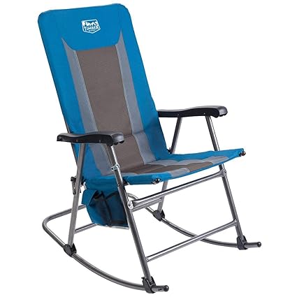 Timber Ridge Rocking Chair Folding Padded Patio Lawn Reclining Camping With Armrest And Side Storage Bag Blue