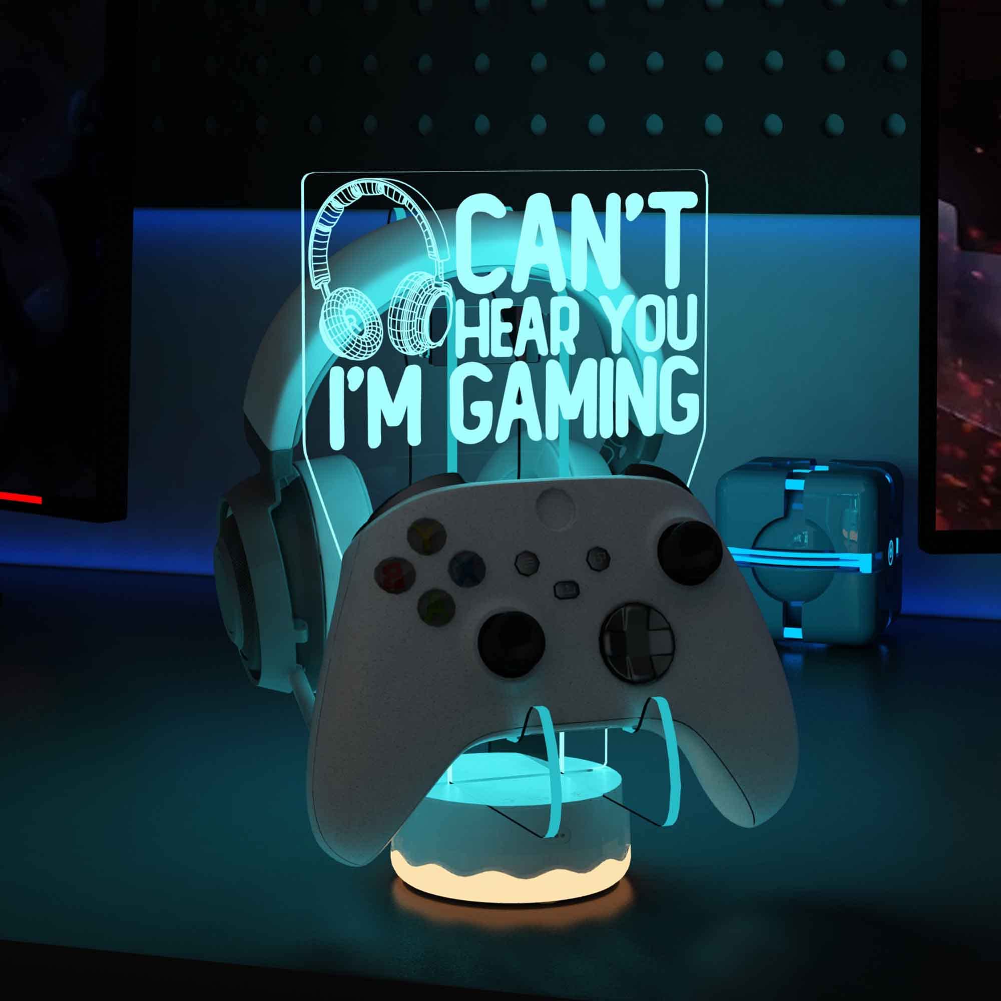Ammonite LED Gaming Headset & Controller Stand, 16 Colour RGB 3D Illusion Light Up Holder for Xbox, PS5, PS4, Nintendo Switch, PC, Universal Desk Organiser & Night Light