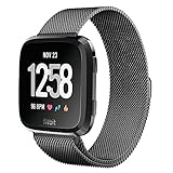 Fitbit Versa Bands, MYRIANN Milanese Loop Wristbands with Magnet Lock Replacement Strap for Women Men Metal Mesh Stainless Steel Band for Fitbit Versa Fitness Smart Watch (Black, Large 6.5