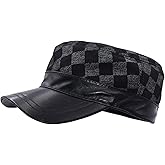 Yosang Classic Men's Leather Military Cadet Cap Army Style Adjustable Black Hats