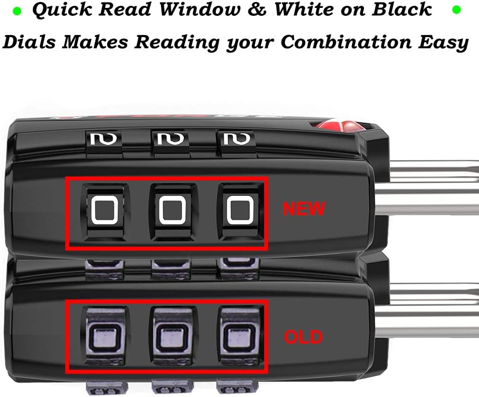  | Forge TSA Luggage Combination Lock - Open Alert Indicator, Easy Read Dials, Alloy Body- Ideal for Travel, Lockers, Bags (Black 4Pk) | Luggage Locks
