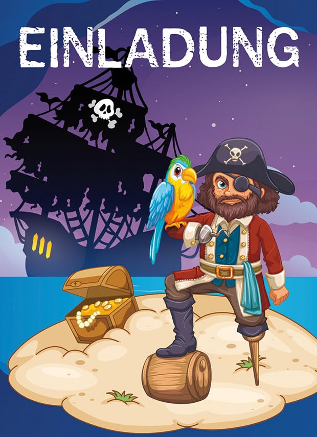 Perleberg Birthday Invitation Cards Pack of 5 – High-Quality Birthday Invitation with Adventurous Pirate Motif Invitation Cards Children's Birthday Boys 10.5 x 14.5 cm