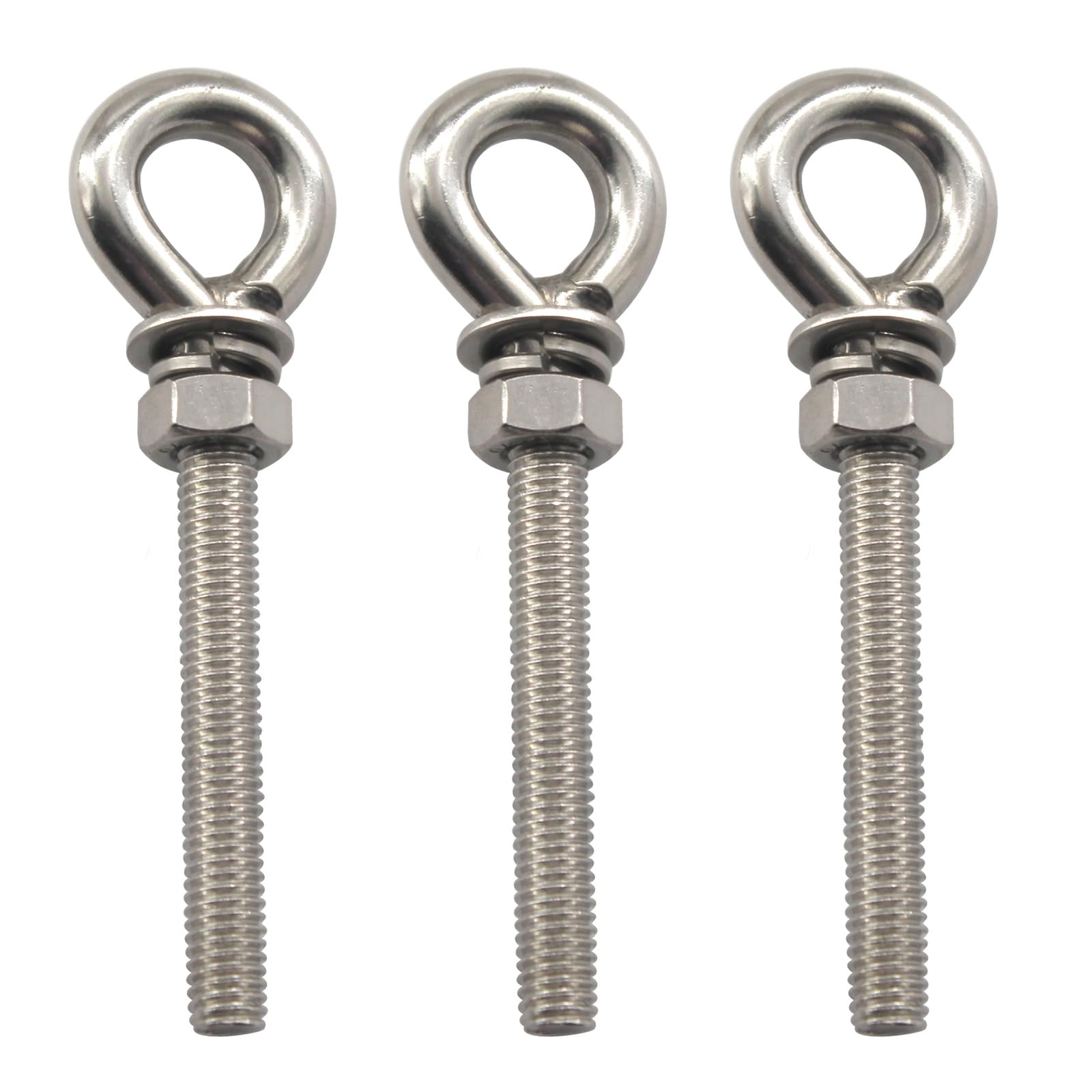 (3 Pieces) M12 304 Stainless Steel Heavy Duty Shoulder Lifting Ring Eye Bolt with hex Nuts Washers