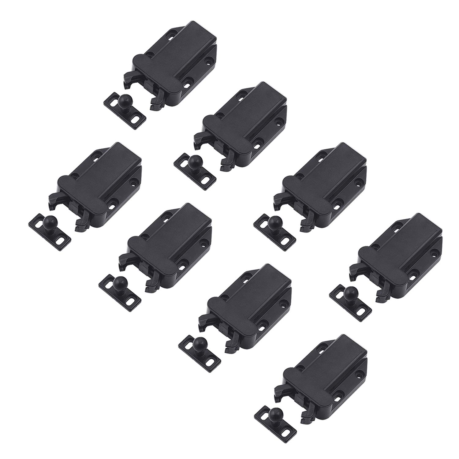LIKERAINY Door Roller Catches Holder Push to Open for Kitchen Cabinet Cupboard Furniture Closet Bathroom Wardrobe Touch Latch Stopper Black (8 Pcs)