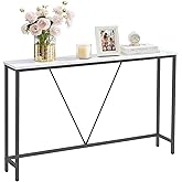 VASAGLE Console Sofa Table, Narrow Entryway Table, for Living Room, Bedroom, Easy Assembly, Marble White and Ink Black ULNT02