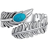 QMTIHU Natural Turquoise Angel Wings Ring S925 Sterling Silver Adjustable Jewelry Wrap Open Thumb Rings for Women Her