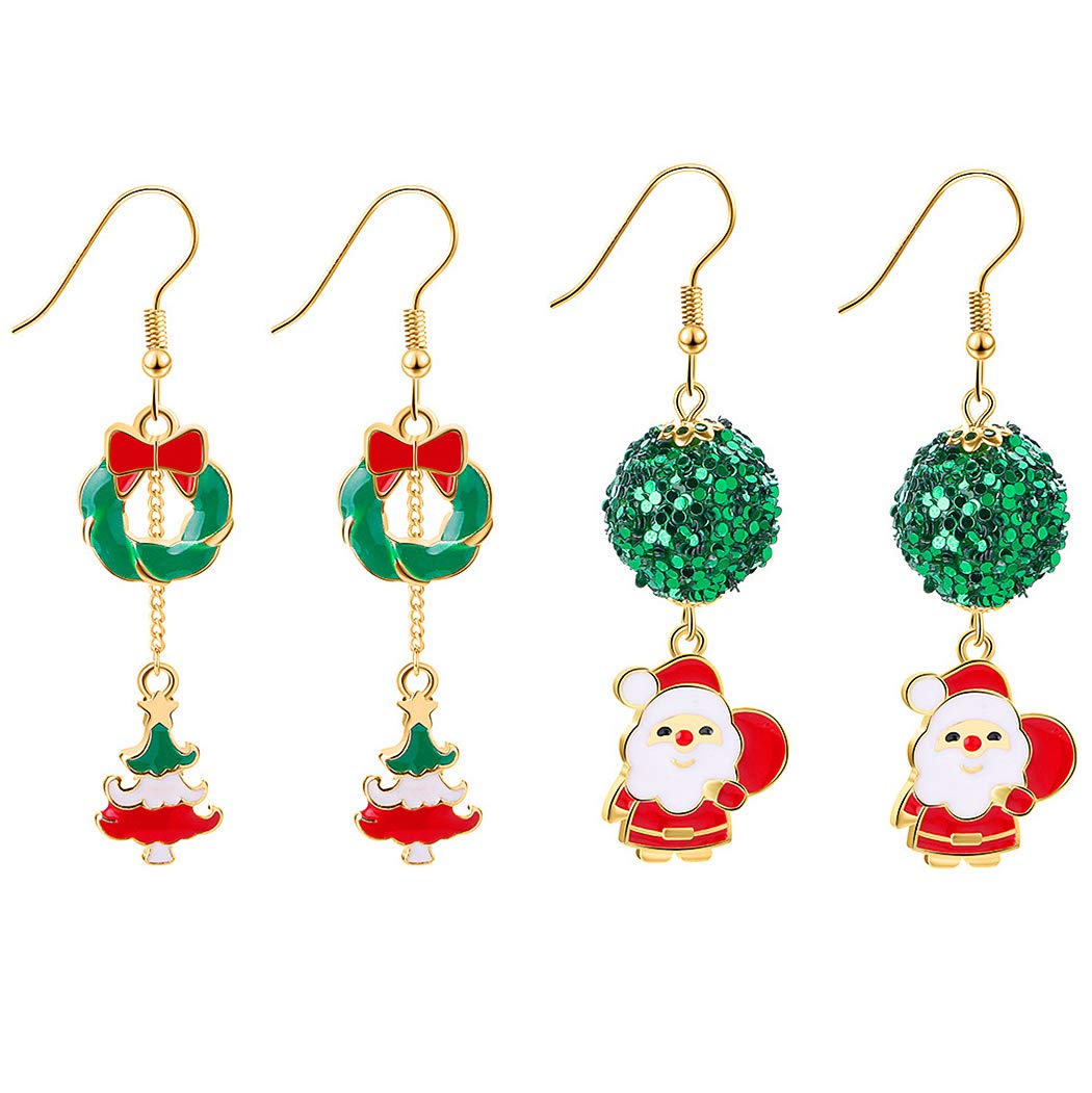 Gleamart Christmas Drop Dangle Earrings Set For Women Girls Including Santa Claus Chirstmas Tree 2 Pairs