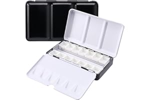 LOONENG Metal Watercolor Tin with Fold-Out Palette, Small Tray Palette with 14 Empty Half Pans for Plein Air, Acrylic and Oil Painting