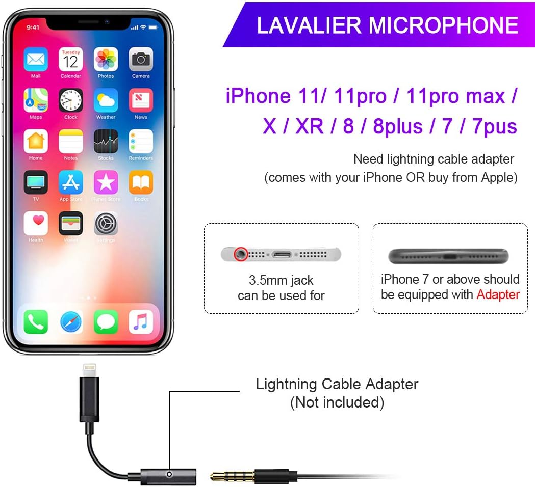 Professional Lavalier Microphone,Phone Microphone, Noise Reduction Mic, Suitable for Interview, Video, Recording, Black.59: Home Audio & Theater