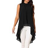 Seta T Women's High Low Tops Mock Neck Chiffon Blouse Tie Back Asymmetrical Sleeveless Shirt Casual Summer Top