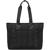 VASCHY Puffer Tote Bag for Women, Lightweight Utility Work Quilted Puffy Laptop Tote Purse with Compartments Zipper for Teachers/Travel/Everything Black