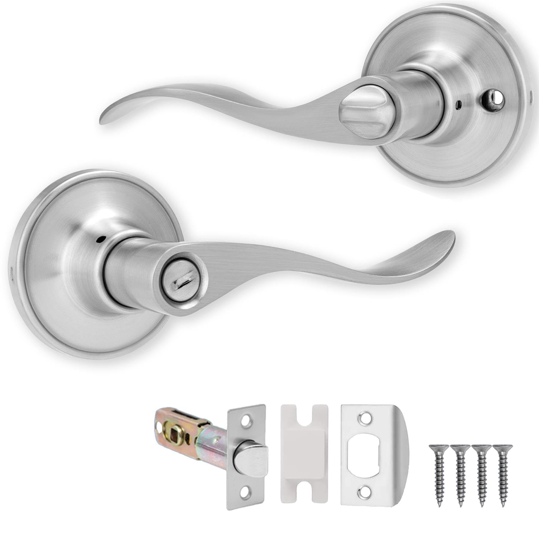 XFORT Cabriole Privacy Knob Set Polished Chrome, Keyless Door Knob with Lock for Internal Wooden Bathroom Doors, Complete Set with Tubular Latch