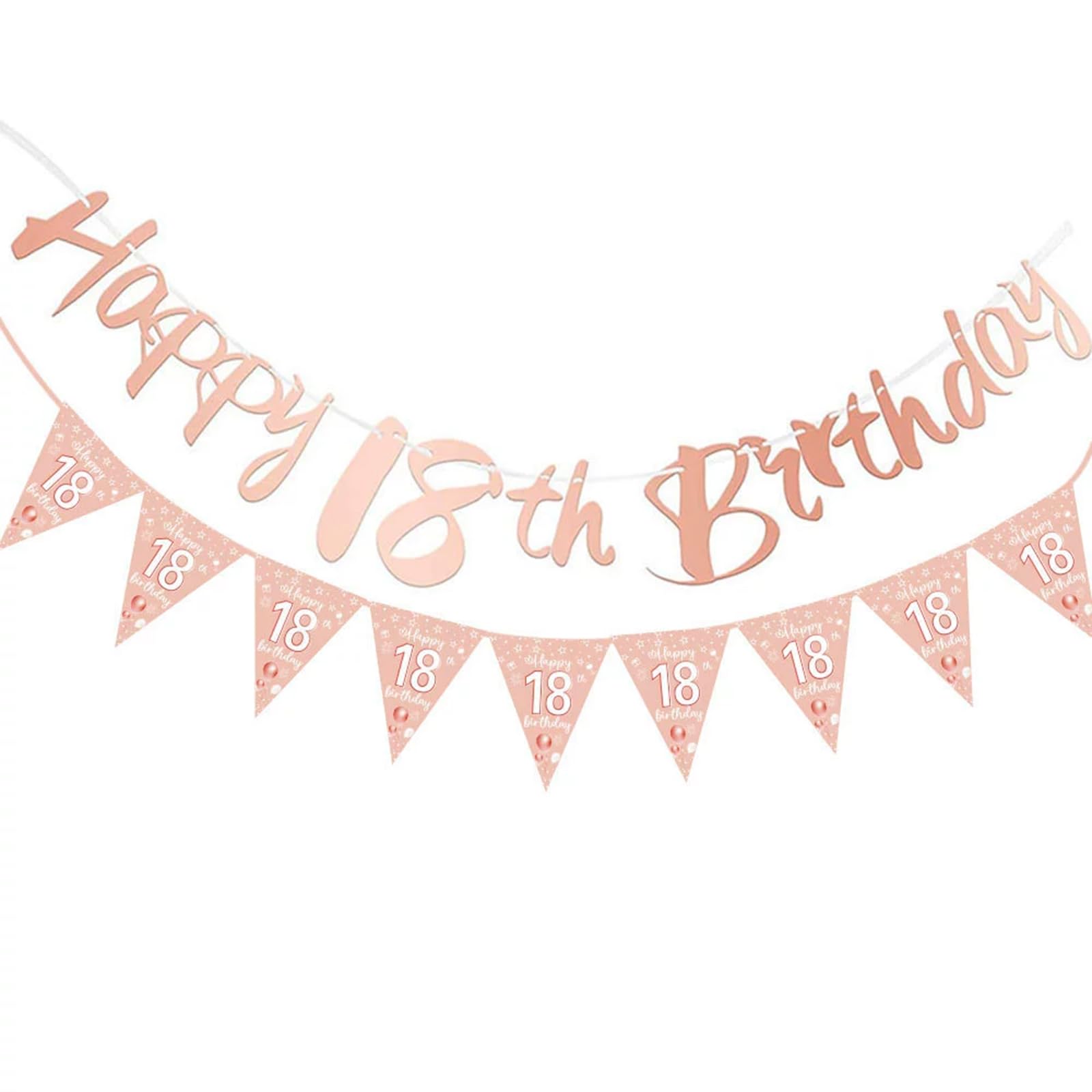 18th Birthday Banners Decorations - Happy 18th Birthday Pink Party Decoration Eighteen Bday Banner for Boys Girls (Rose Gold 18th)