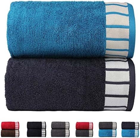 Trident His &amp; Her 550 GSM 2 Pack Cotton Bath Towel Set - Midnight Blue &amp; Teal Sachet