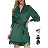 3Pcs Womens Satin Robes for Bride Bridesmaid Silk Bathrobes Silky Kimono Robe for Wedding Party Loungewear Lace Sleepwear