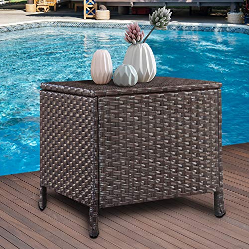 Valita Goognice Outdoor PE Wicker Side Table with Storage Patio Resin