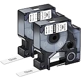 NineLeaf 2 Pack Compatible for Dymo D1 Label Tape 45013 A45013 S0720530 Black on White 12mm 1/2 inch x 23 Feet for Dymo Label Maker Refills LabelManager 160 210D 220P 260P 280 360D 420P Wireless PnP