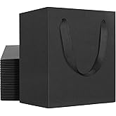 EUSOAR Black Gift Wrap Bags in Bulk, 25 Pack 4x2.75x4.5 inches Mini Size Paper Heavy Duty Bags with Handles, for Business, Grocery, Boutique, Retail, Wedding, Party Favors, Baby Showers, Birthdays