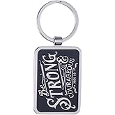 Christian Art Gifts Inspirational Black Metal Scripture Keychain for Men and Women: Be Strong and Courageous - Joshua 1:9 Bible Verse Keychain Accessory with Split Metal Key Ring in Gift Tin, Car Keys