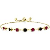 Gem Stone King 18K Yellow Gold Plated Silver Red Created Ruby and Black Diamond Infinity Tennis Bracelet For Women (2.71 Cttw, Gemstone July Birthstone, Round 4.5MM, Fully Adjustable Up to 9 Inch)