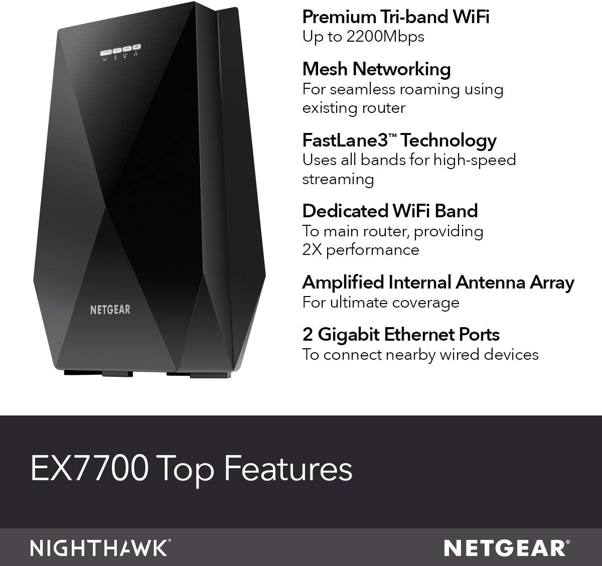 NETGEAR WiFi Mesh Range Extender EX7700 - Coverage up to 2300 sq.ft. and 45 Devices with AC2200 Tri-Band Wireless Signal Booster & Repeater (up to 2200Mbps Speed), Plus Mesh Smart Roaming: Computers & Accessories