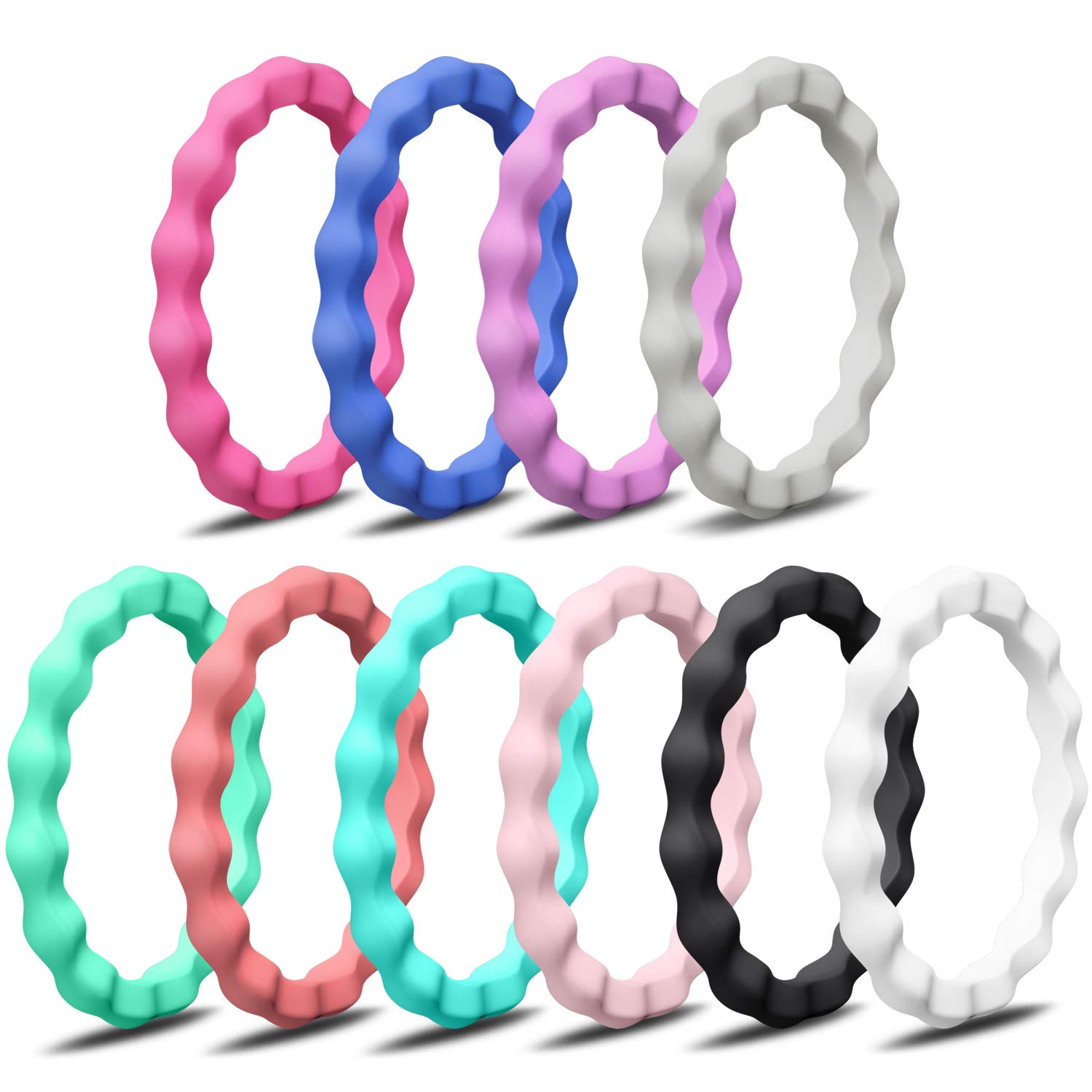 Tobfit Silicone Rings Wedding Bands for Women Thin and Stackable Rubber Band Affordable Colorful Comfortable fit Skin Safe 10 Pack