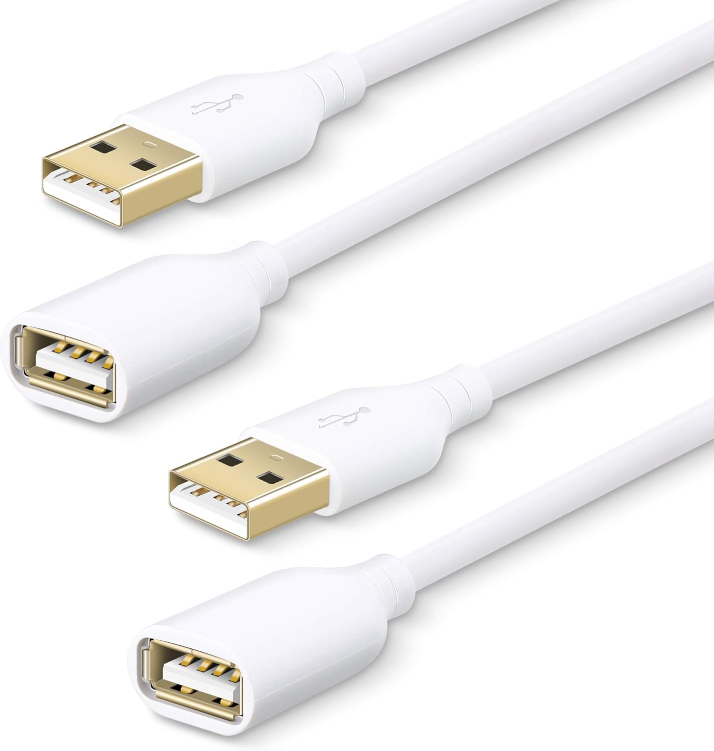 Fasgear 6ft/1.83m 2Pack USB 2.0 Extension Cable,A Male to A Female Charging and Syncing USB Extender Cord for CCTV Security Camera/Webcam/Flash Drive/Hard Drive/Mouse/Printer/USB LED Light(White)