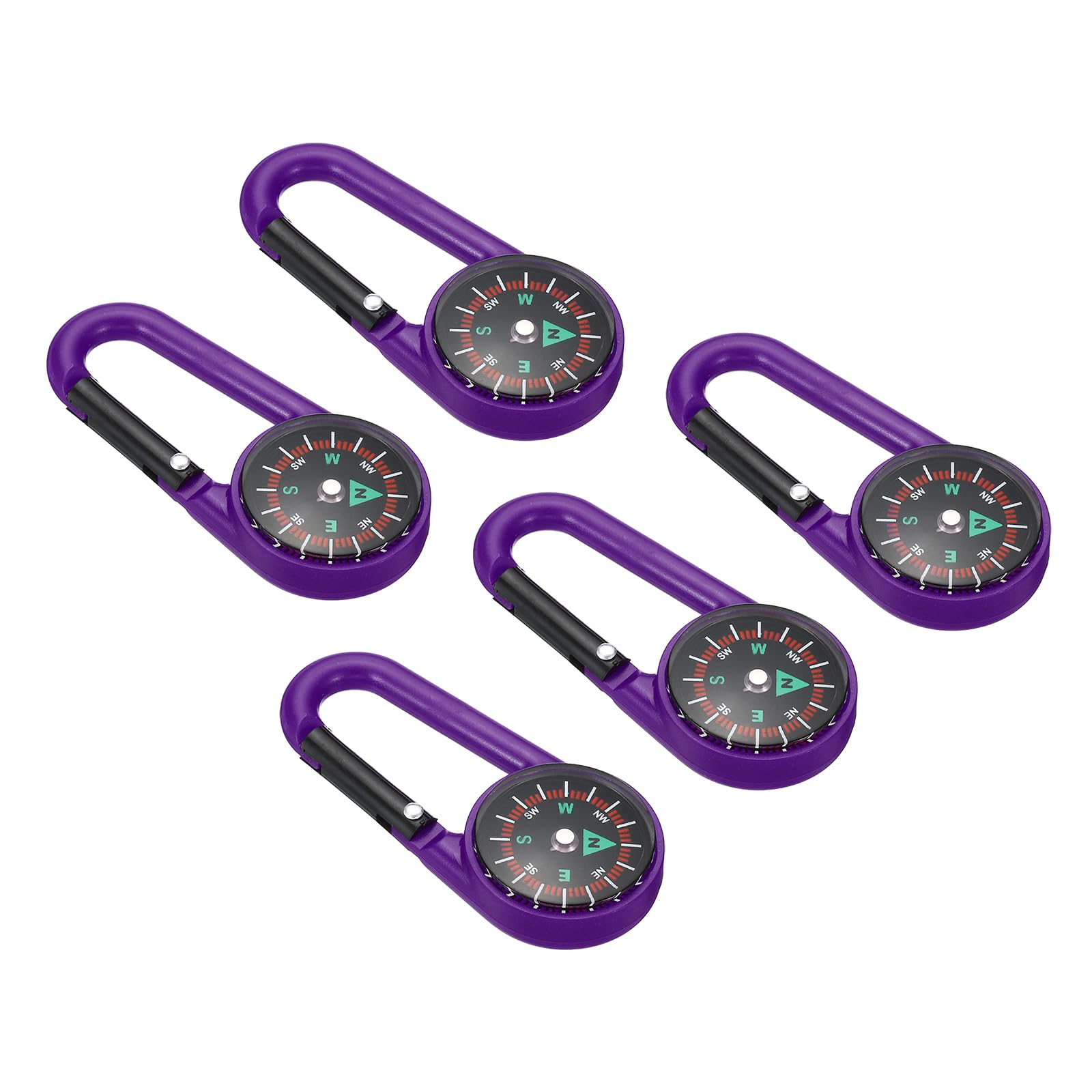 PATIKIL Compass, 5 Pcs Buckle Compass Keychain Waterproof Survival Pocket Compass for Hiking Outdoor Camping, Purple