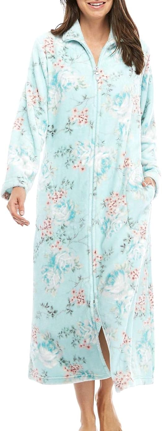 Miss Elaine Women's Fleece Long Sleeve ZipFront Robe (X