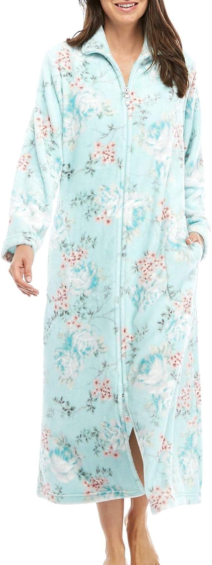 Miss Elaine Women's Fleece Long Sleeve ZipFront Robe (X
